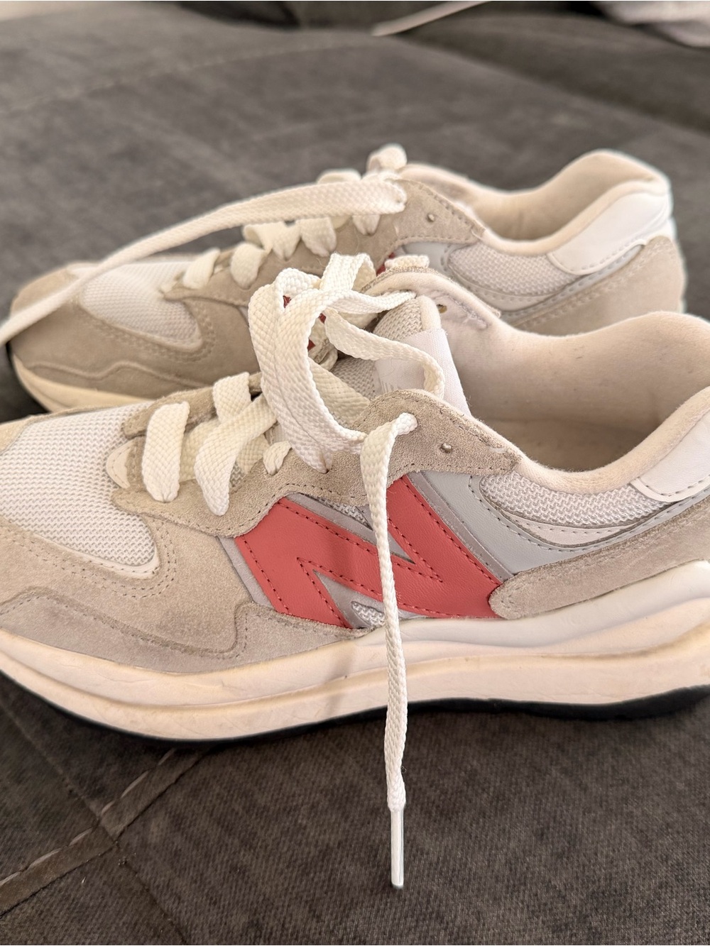 New Balance White & Coral Low-Top Sneakers